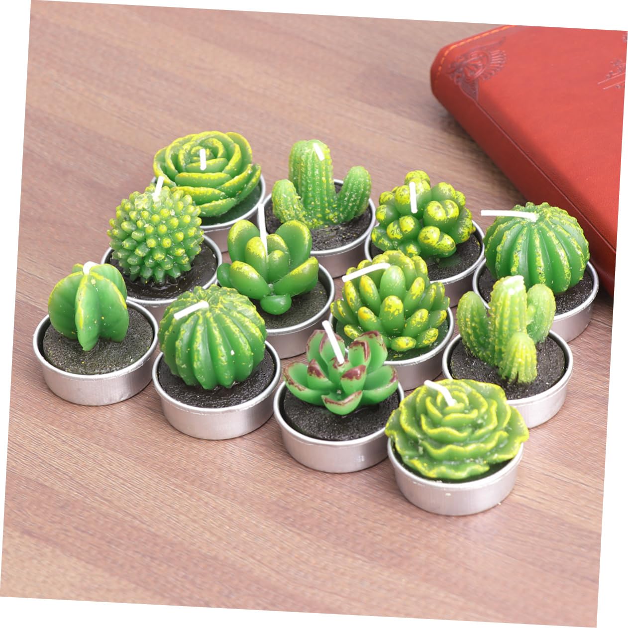 FUNOMOCYA Succulent Tealight Candles Set 12 Pieces Plant Decorative Candles for Home Wedding Tealight Holders No Smoke