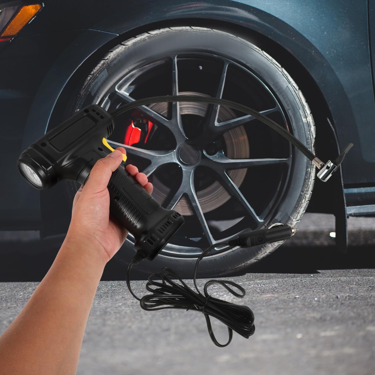 Portable Car Inflator Pump 8.07X5.31X1.96 Inch Cigarette Lighter Air Pump Fast Inflation for Car Tires Bikes Motorcycles with 3 Nozzles
