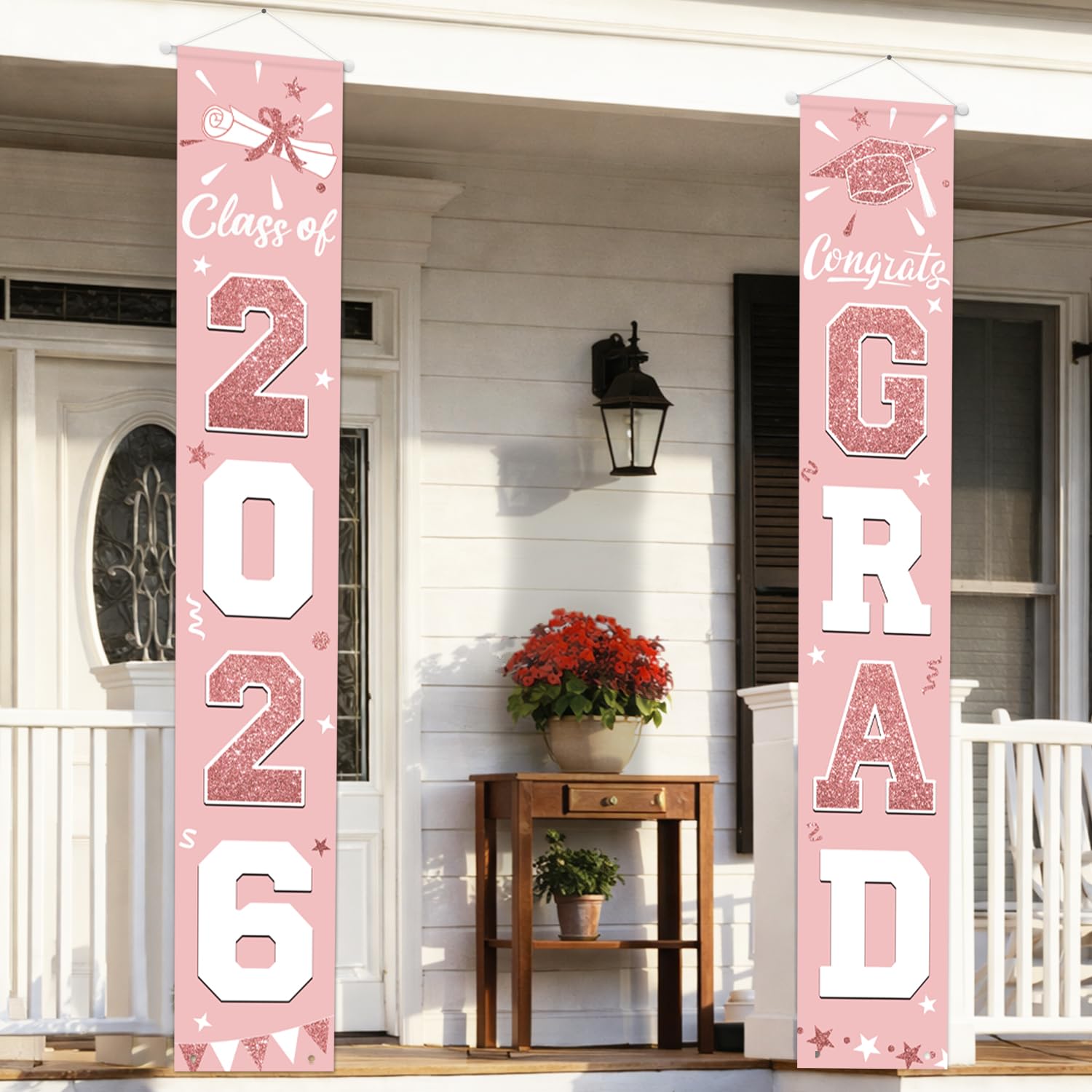 Graduation Decorations 2026, Pink Rose Gold Door Porch Signs, Graduation Banner Class of 2026, Congrats Grad Banner for Door and Porch Graduation Party Supplies