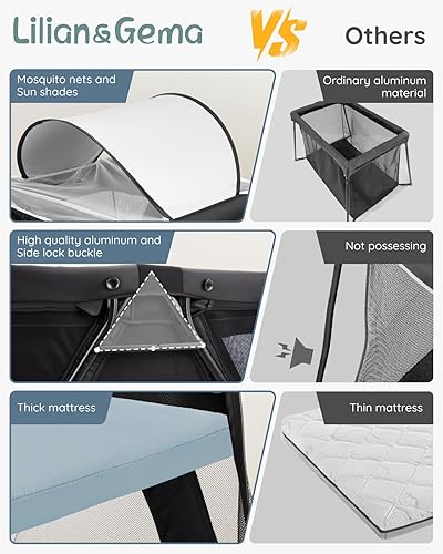 Miniatura 4 de Lilian&Gema Cuna de viaje 2 en 1, cuna portátil y plegable con mochila, corralito de viaje ligero para bebés con colchón grueso para bebés y niños