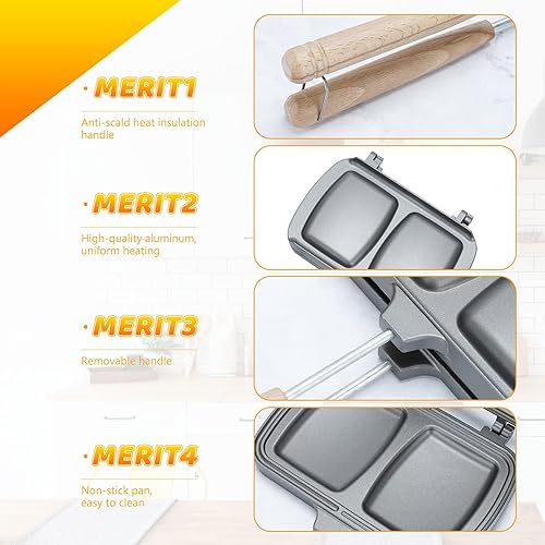 Miniatura 3 de Sartén para hornear sándwiches de doble cara, portátil para sándwiches calientes, fácil de limpiar, para el hogar, cocina, antiadherente, sartén