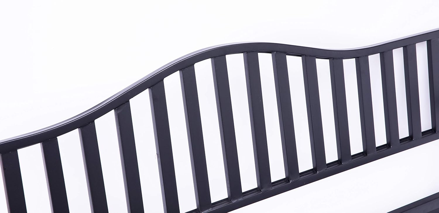 Gardenised QI003461L Powder Coated Black Steel Patio Garden Park Yard Bench with Middle Tab : Patio, Lawn & Garden