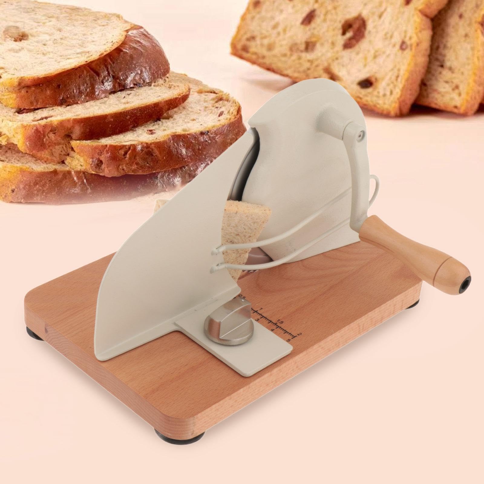de Pan Manual Regulable en Grosor Equipado con Ventosas Antideslizantes Estructura de Acero Inoxidable Y Base de Madera Función de P, Blanco, Individual