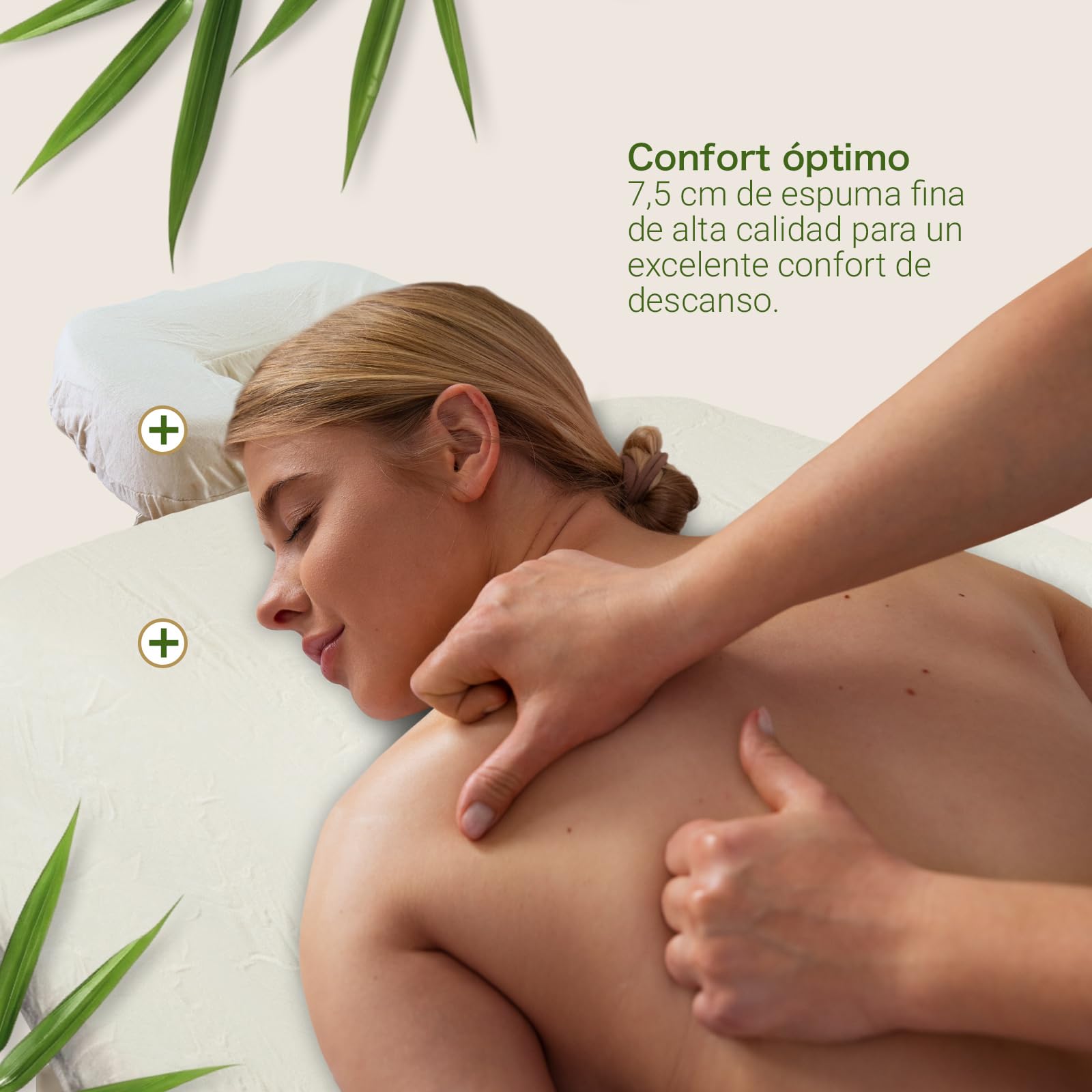 MASSUNDA - Camilla Masaje móvil Confort Deluxe Regulable en Altura - Camilla estetica Ancha de Madera Maciza - Camilla con reposacabezas ergonómico, Funda, reposabrazos, cojín (Negro) Crema