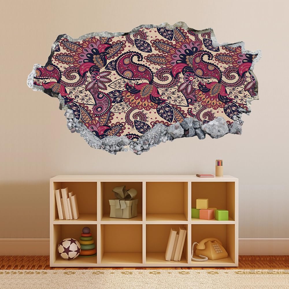 3D Wandtattoo Durchbruch Wanddeko Paisley-Muster Wanddurchbruch sticker Wandbild Wandsticker Abstrakt Wohnzimmer Wanddeko Wandaufkleber für Kinderzimmer Mädchen Teenager Zimmer