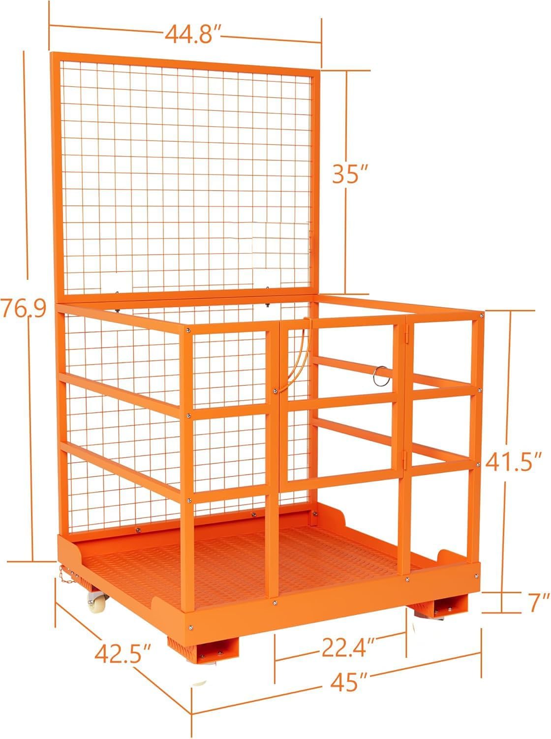 Forklift Platform Safety Cage,Work Platform for Loader,43"x45" Man Basket for Forklift,1800lbs Capacity with Safety Harness & Lock,2-Man Collapsible Lift Basket for Lifting Loader (Orange)