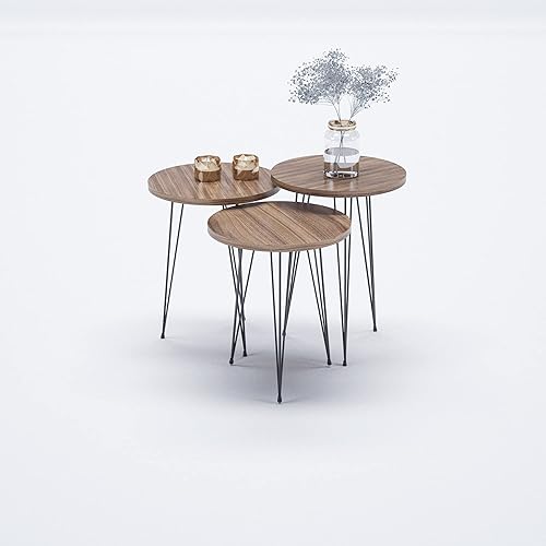 Miniatura 3 de Juego de 3 anidados redondos, base moderna de aspecto de grano de madera para mesas de centro o mesitas de noche, mesa auxiliar, mesa auxiliar