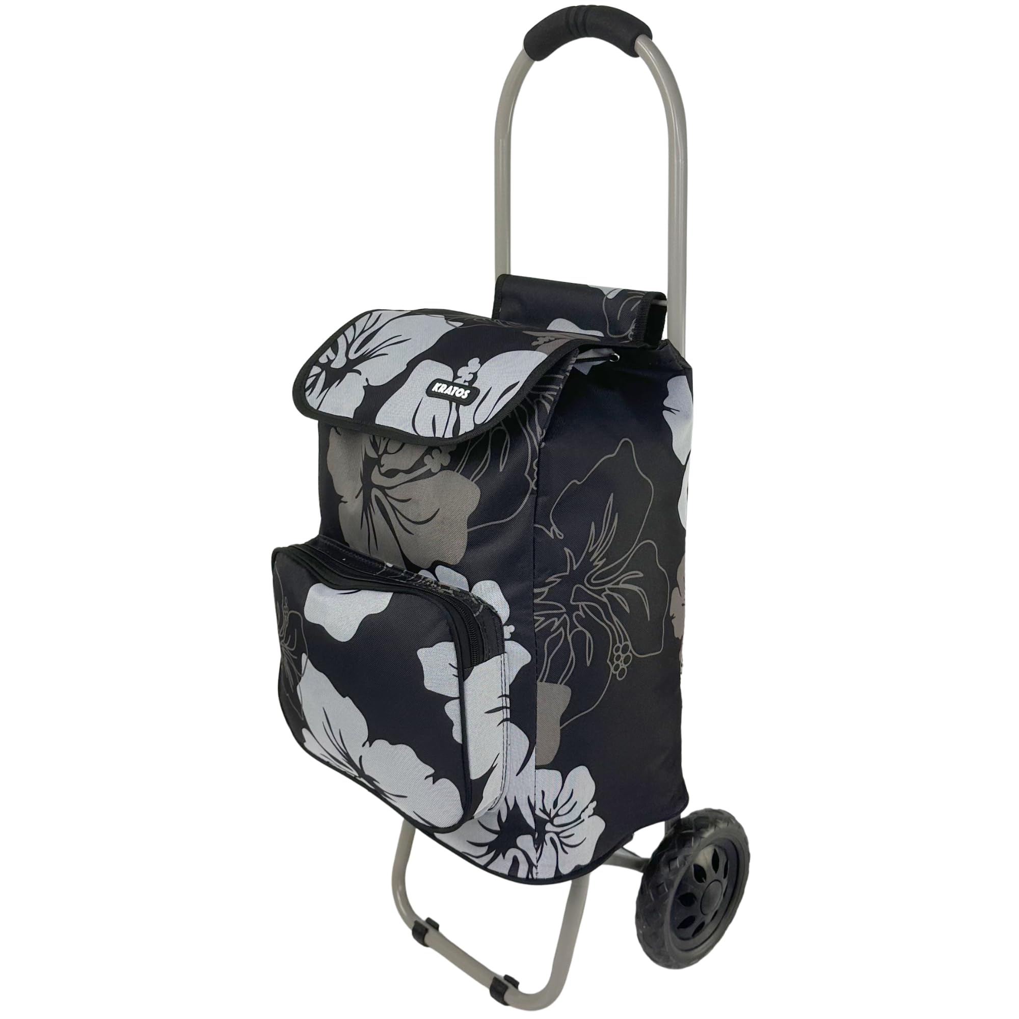 Fergana Flower(Grey/White) - Foldable Shopping Trolley: Large-Capacity, Lightweight, Waterproof, And Easy To Maneuver. Ideal For Groceries, Laundry, And Markets; Compact For Storage. (, Small)