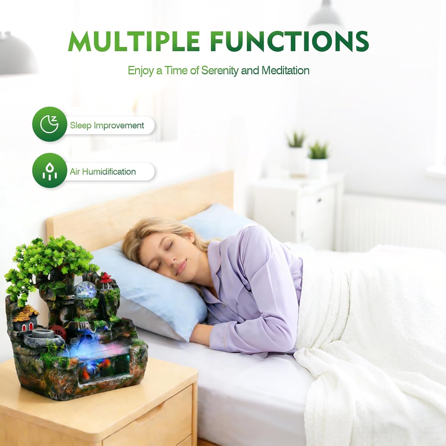 Upgraded Resin Tabletop Waterfall Fountain with LED Mist, Mini Fish Tank & DIY Rockery Landscape – Relaxing Desktop Fountain for Office, Bedroom & Home, Quiet Indoor Water Feature