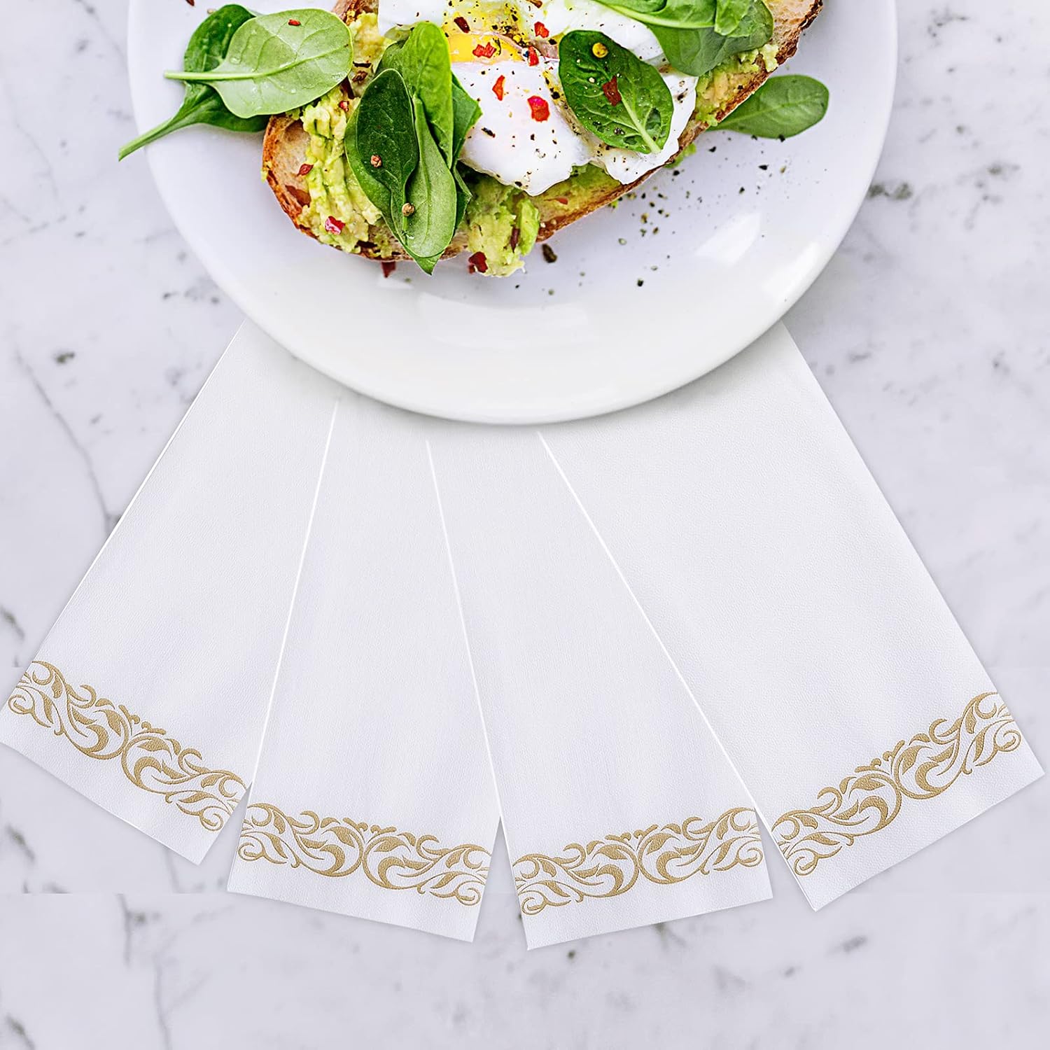 200 Pack Guest Towels Disposable Bathroom, Soft and Disposable Hand Towels, Decorative Bathroom Napkins for Party,Dinners, Wedding, Thanksgiving, Gold