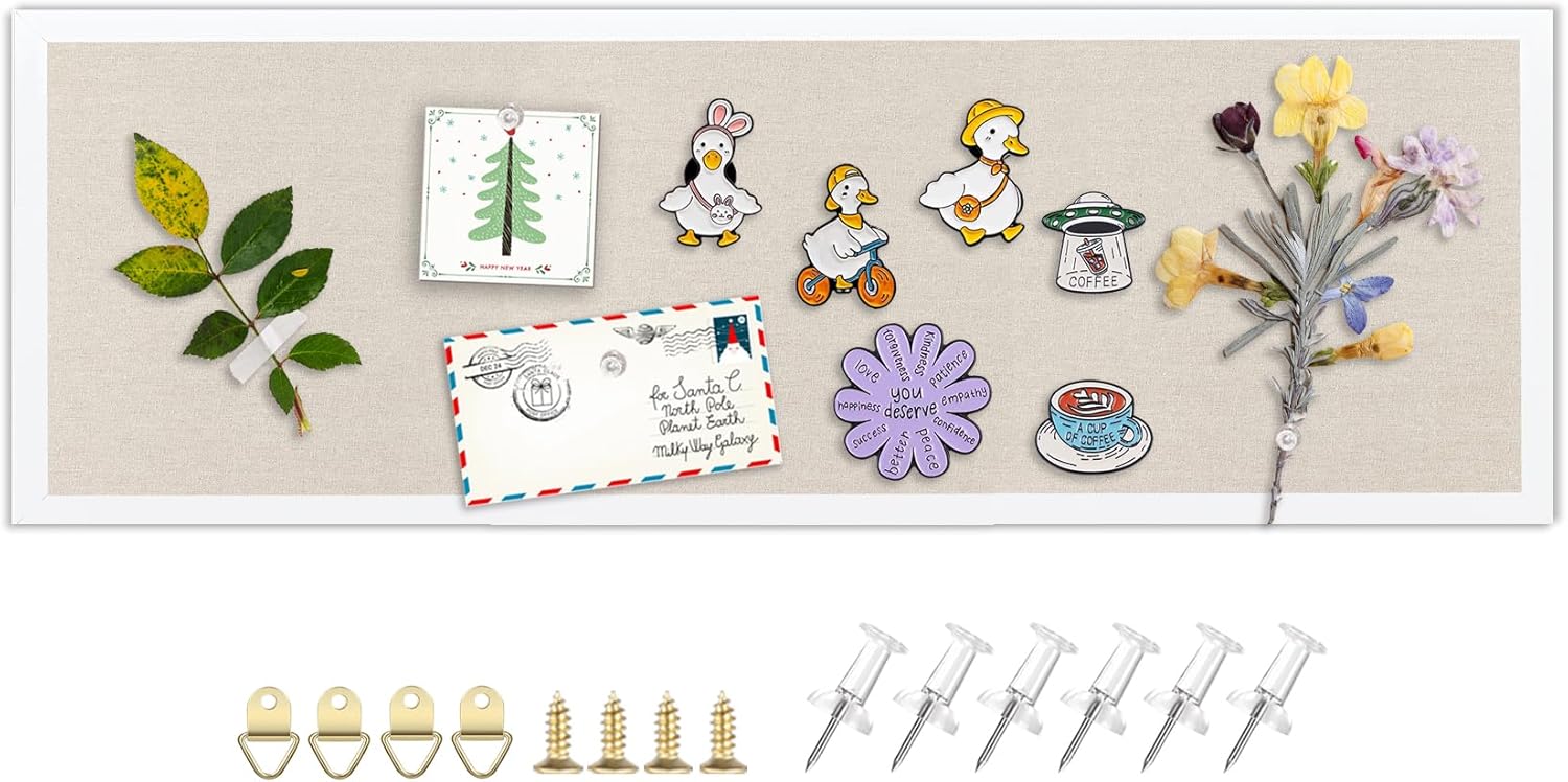 Linen Bulletin Board, 11.8"x35.4" Large Pin Board,Cork Board for Walls, Fabric Bulletin Board for Office Home Kitchen Decorative,Vision Board