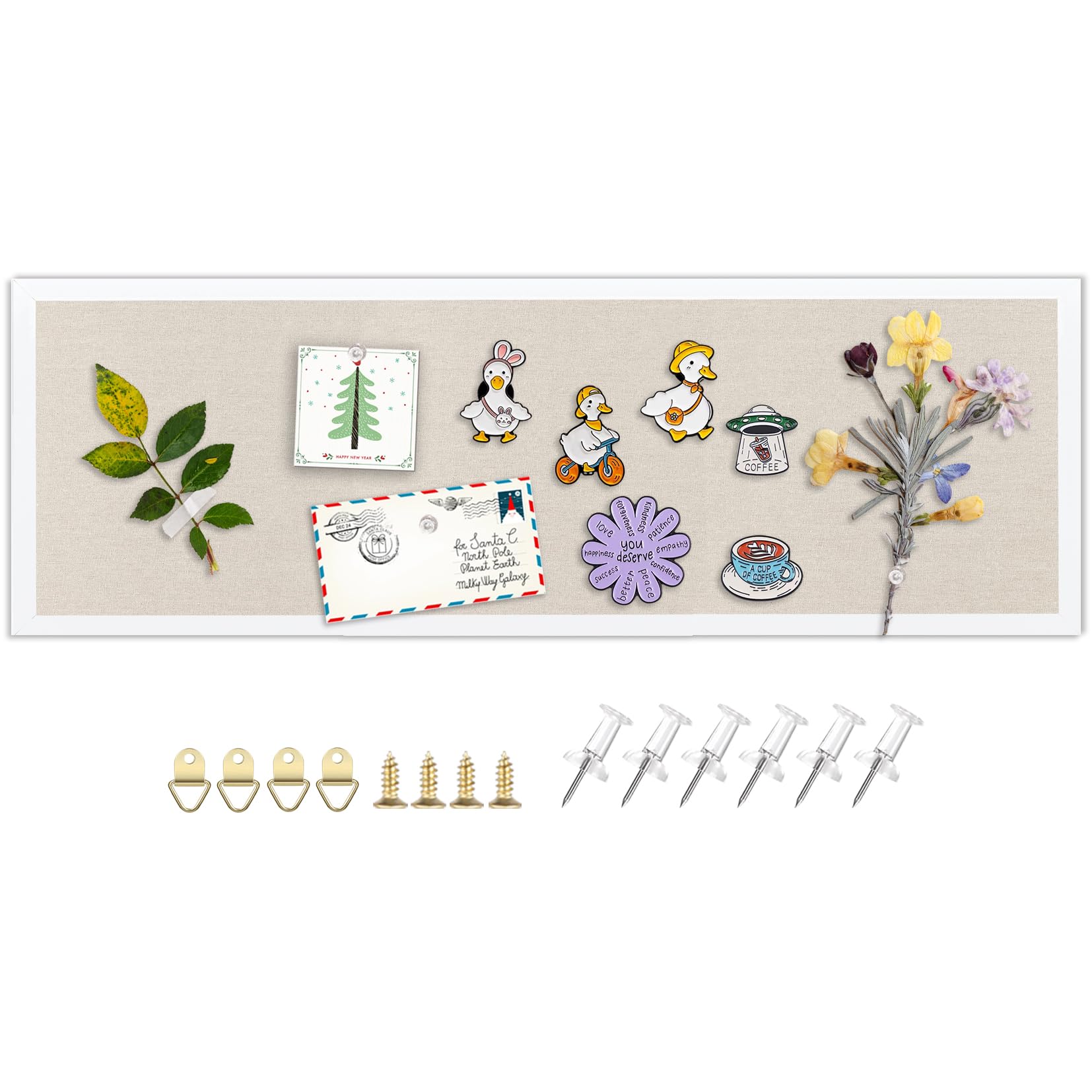 Okydoky hölzerner Rahmen Leinen Nagelbrett, Memo Board, 90 x 30cm,DIY dekorative Nagelbrett, Küche, Büro, Schule und Haus Wäsche Nagelbrett (WH-3090).DE