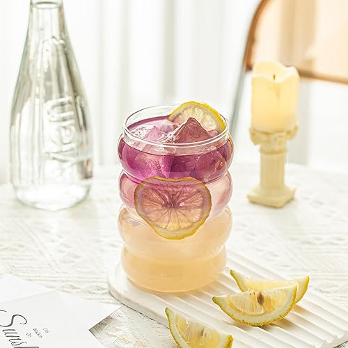 Miniatura 7 de KEMORELA 2 vasos de bebida de burbujas onduladas con pajitas, vasos de vidrio vintage de 16 onzas, vasos de café helado estéticos, cristalería