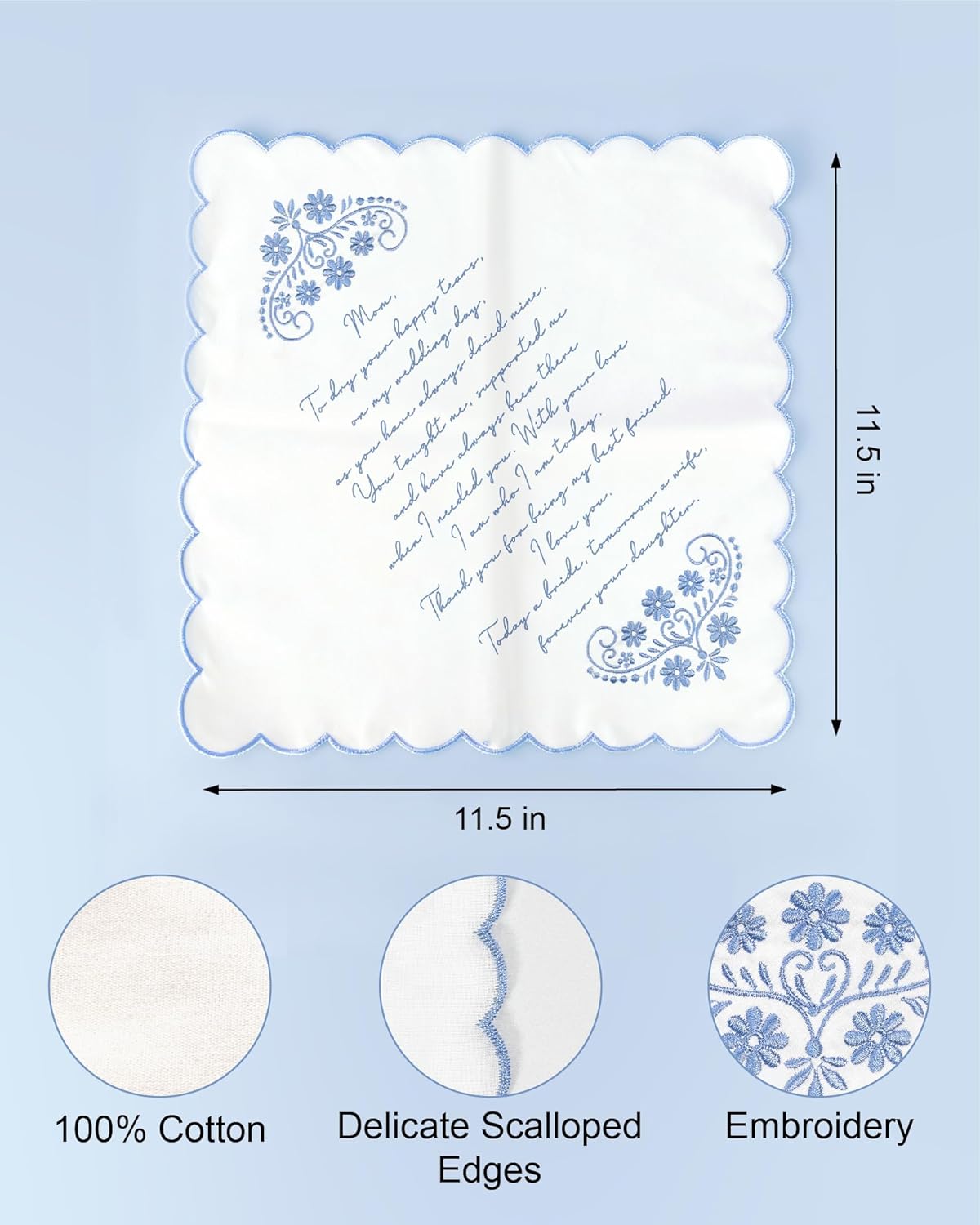 Wedding Embroidered Handkerchief, Father & Mother Of The Bride Gifts, Something Blue Wedding Gifts - Image 3
