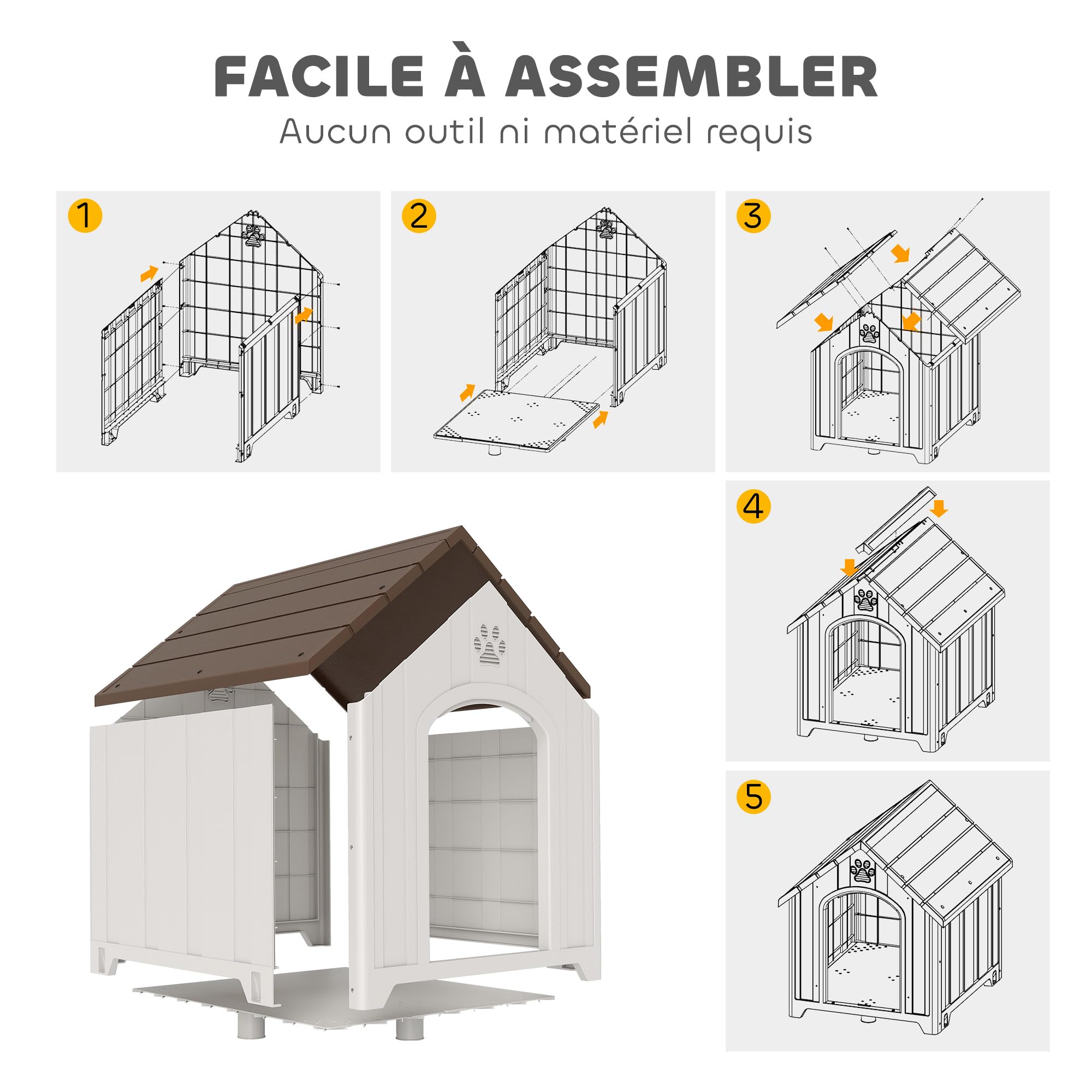 PawHut Niche pour Chien Extérieur Imperméable Plancher Surélevé Gris Clair