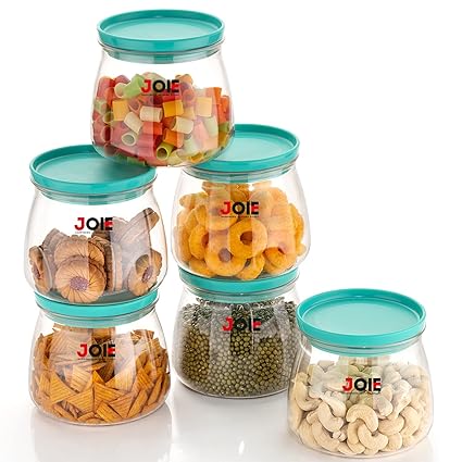 Joie Plastic Airtight Container Jar Set (900ml, Aqua Green) - Set of 6