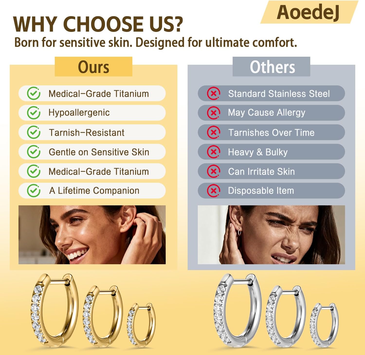 AOEDEJ G23 Titanium Black/Steel Gray/Gold Hoop Earrings 18G Small Huggie Hoop Earrings 8mm/10mm/12mm Cartilage for Sensitive Ears for Multiple Piercing Cartilage Hoop Earring Stack Jewelry