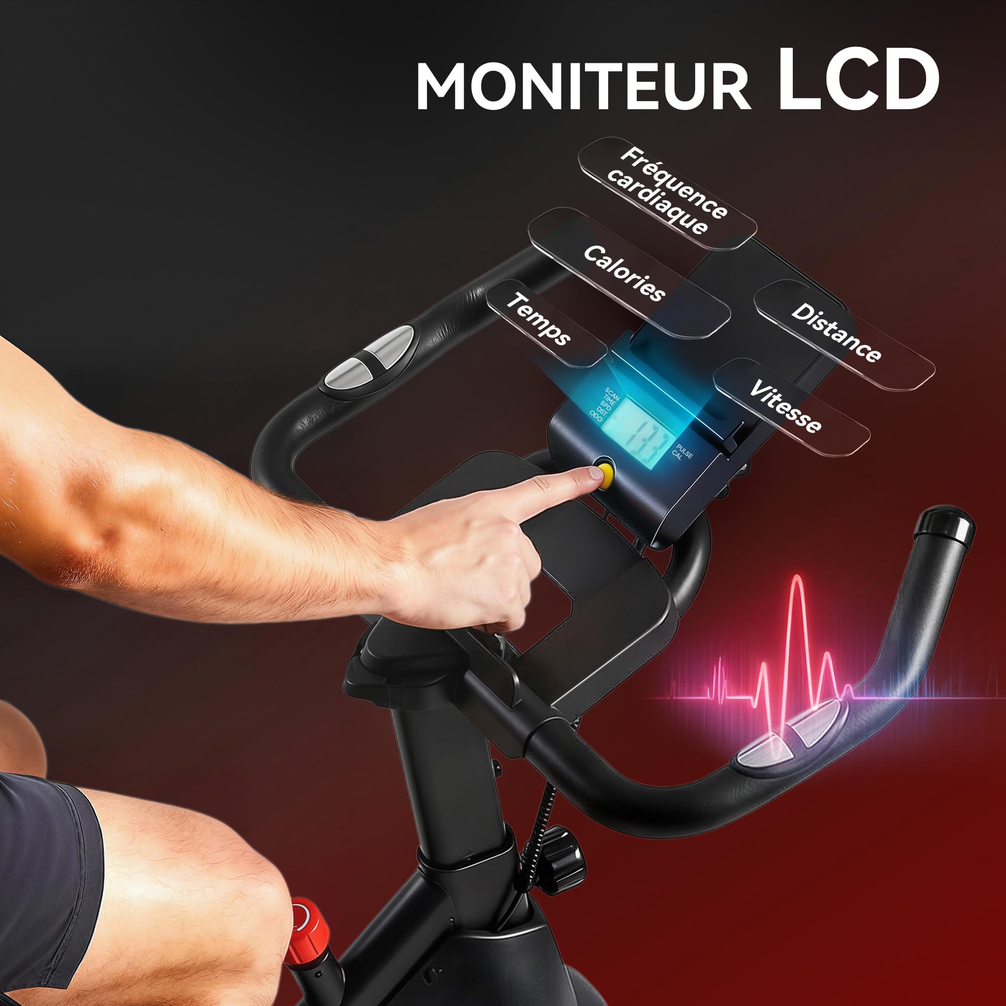 SPORTNOW Vélo d'Appartement avec Résistance Magnétique Réglable, Vélo d'Appartement avec Écran LCD, Siège Confortable, Selle et Guidon Réglables, pour Entraînement Cardio, Capacité 120 kg