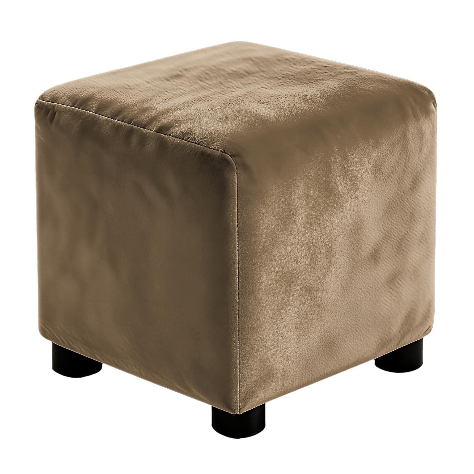 sourcing map Square Footstool Slipcover, Stretch Foot Stool Protector Covers Jacquard Fabric Furniture Protector Cover Velvet with Elastic Bottom for Living Room Bedroom(Small, Taupe)