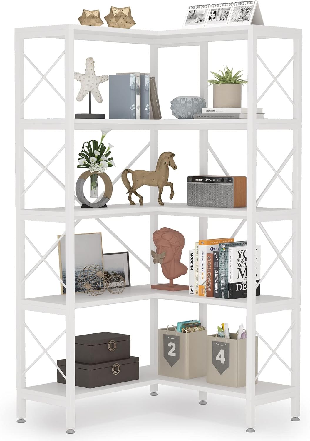 Tribesigns Estantería esquinera de 5 estantes, estantería esquinera