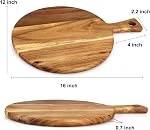 Acacia wood cutting board with handle, round bamboo cutting board for kitchen decoration, large deli board, serving tray for meat, cheese, bread, pizza board