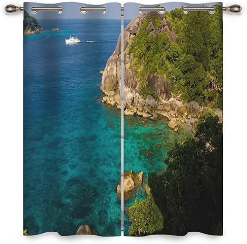 Sea and Sky View Cortinas para Sala Elegantes Modernas 2 Panels Soundproof Curtains Thick Weight W 85 X H 108 Inches