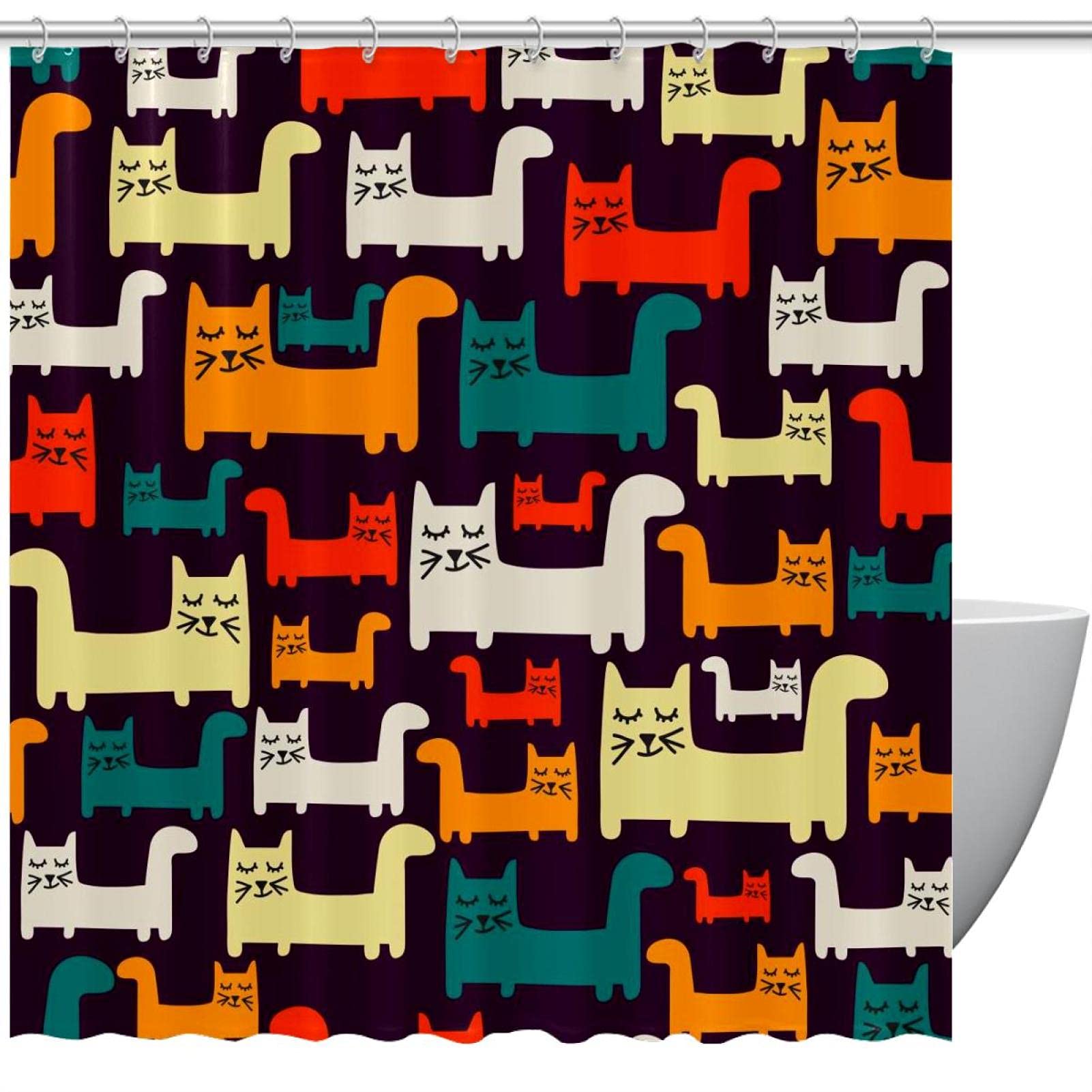 Rideau de douche chat coloré pour égayer votre salle de bain 167x183 cm