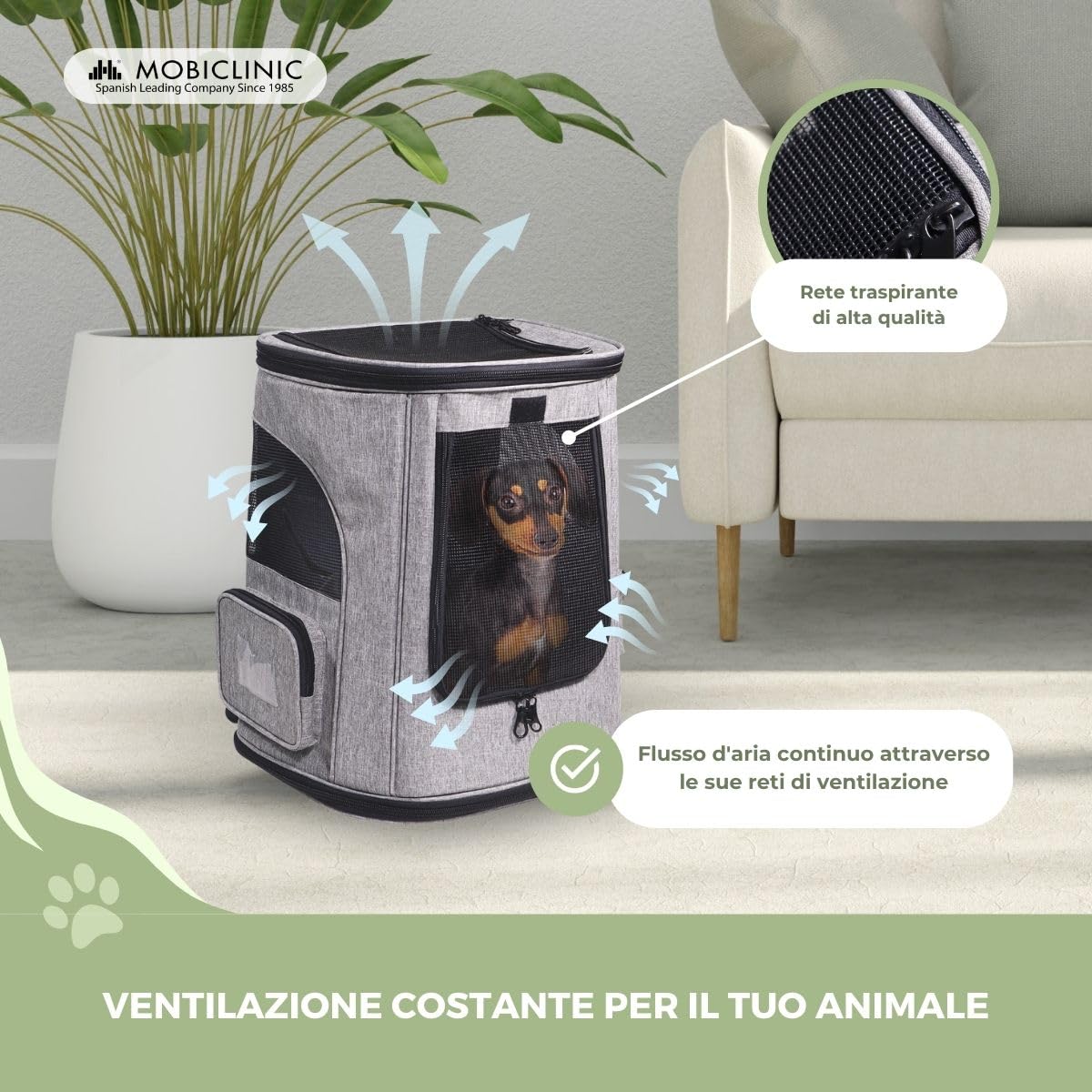 Mobiclinic® pets, Zaino per animali domestici, Thor, Pieghevole, Finestra a rete, Tasche accessori, Accesso multiplo, Doppia maniglia, 30x25x40 cm, Trasportino cani e gatti
