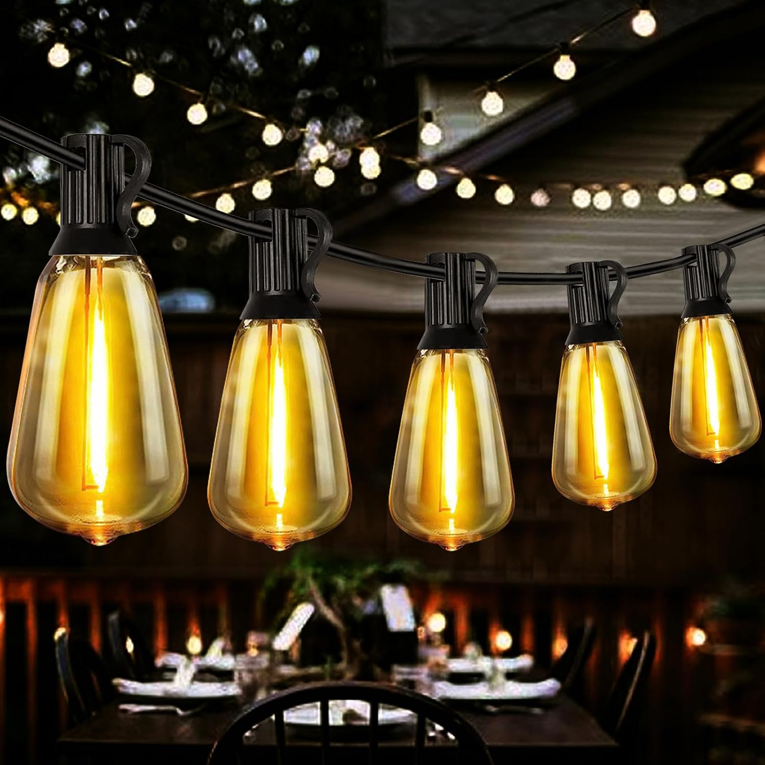 LED Outdoor String Lights 40Ft Shatterproof Waterproof ST38 Vintage Edison Bulbs Patio Lights Energy Saving Hanging Outdoor Lights for Christmas Porch Deck Garden Backyard Wedding Party
