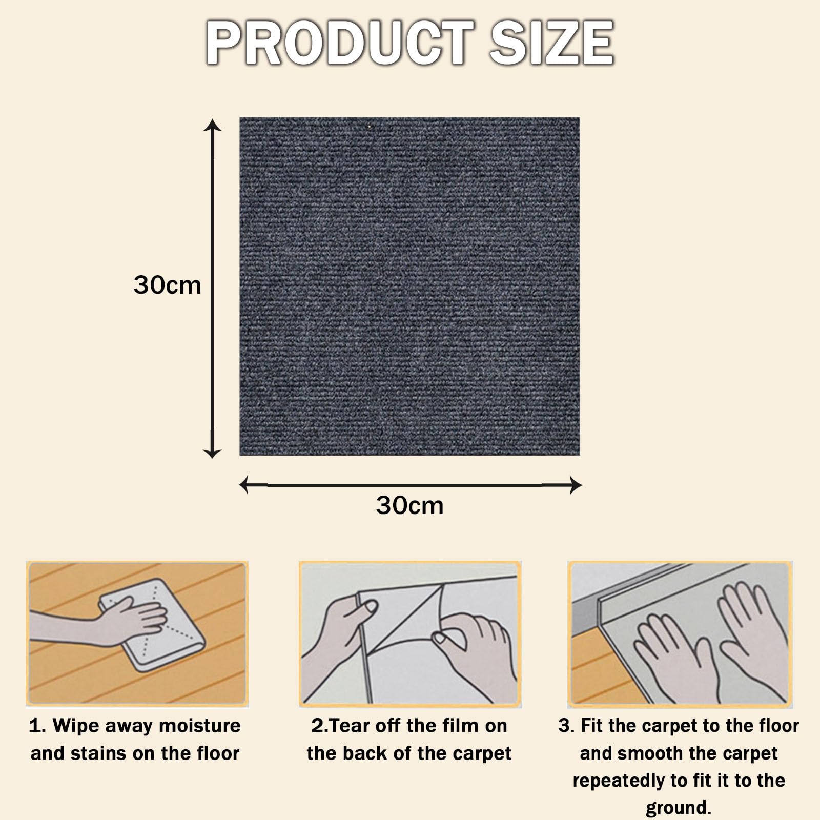 Hiseng Dalles de Moquette Adhésives, 30x30CM Lavable Dalles Moquette Autocollante Sol Tapis de Sol Bureau en Tissu Carreaux de Sol Faciles pour Office Salon Maison Chambre (30 Pièces,Gris)