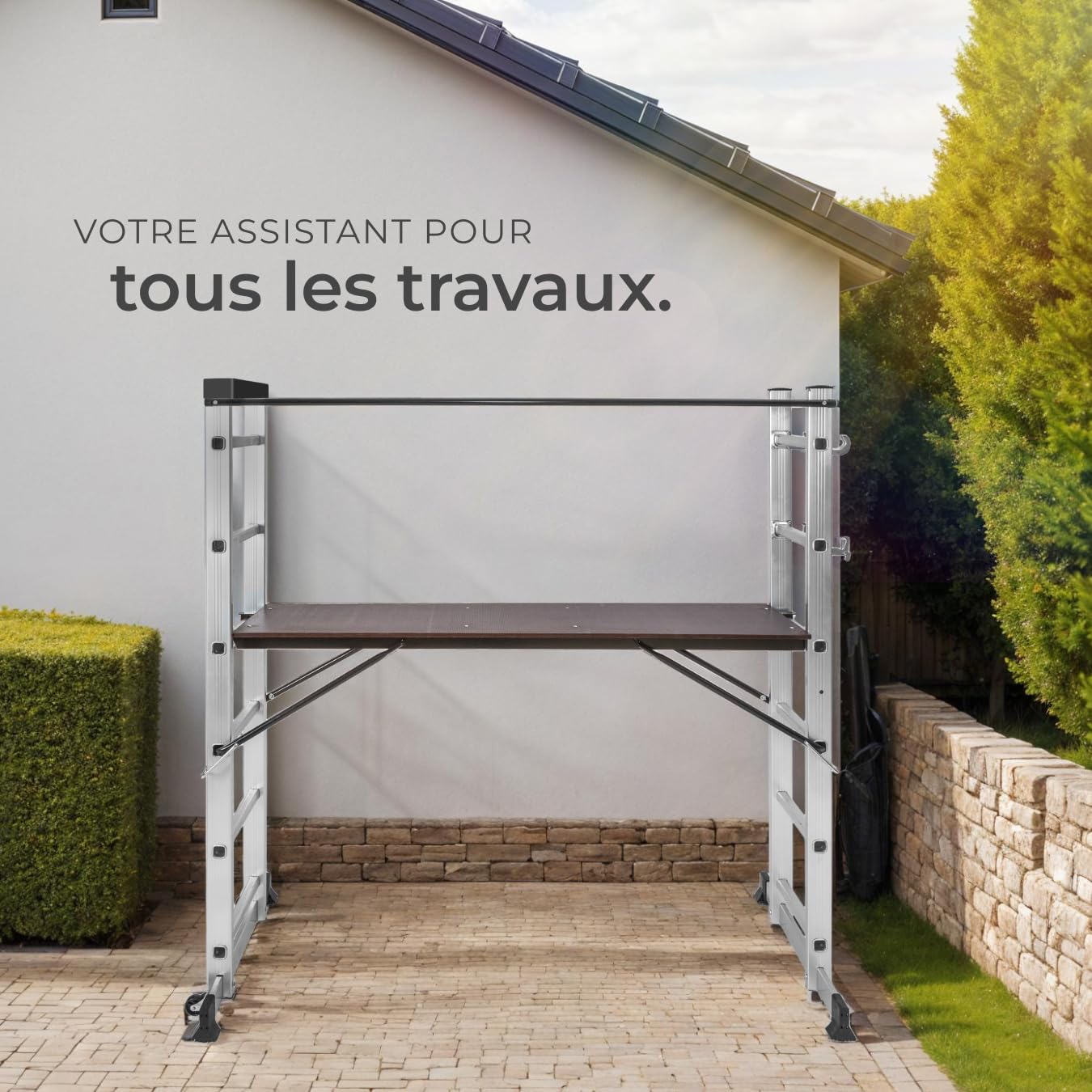 tectake® Échelle Multifonction 3 en 1 Échafaudage Roulant en Acier Plateforme de Travail Antidérapante Échelle Téléscopique Échelle Pliante Escabeau Pliant Bricolage Peinture Toiture