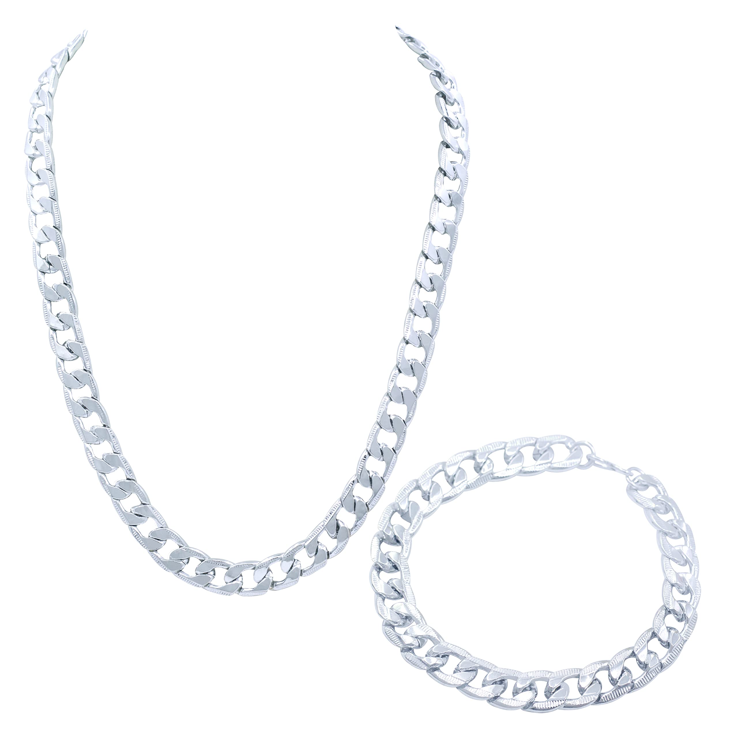 SAIYONI Combo Of Alloy Silver Plated Fashionable 18 Inch Chain & 8 MM Cuban Link Bracelet For Boys & Men (B0BGRP4KZ7) Amazon Price History, Amazon Price Tracker