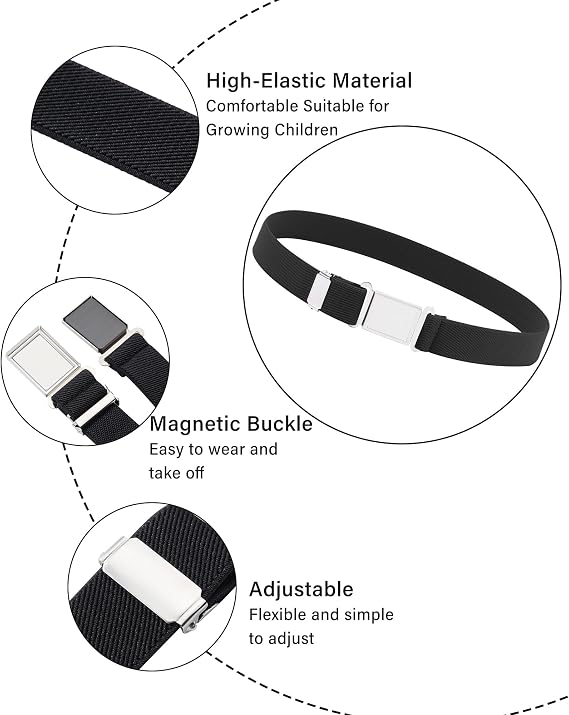 AWAYTR 3 PCS Kids Adjustable Magnetic Belts - Easy Belt for Boys and Girls