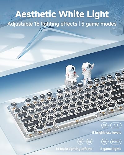 Miniatura 4 de EWEADN TK950 - Teclado mecánico inalámbrico, 104 teclas estéticas de máquina de escribir con retroiluminación blanca, anti-fantasma, interruptor