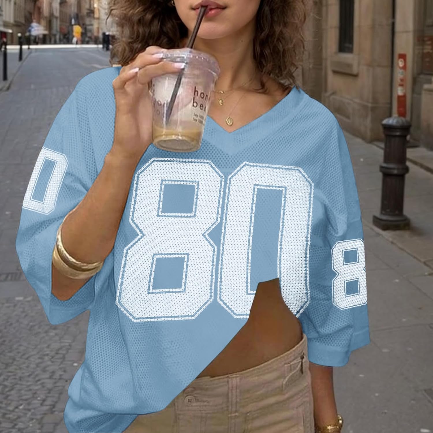 Jersey Shirts for Women Oversized Graphic Tees Cute Number Jerseys Shirt for Teens Girls V Neck Y2k Streetwear Tops - Image 4