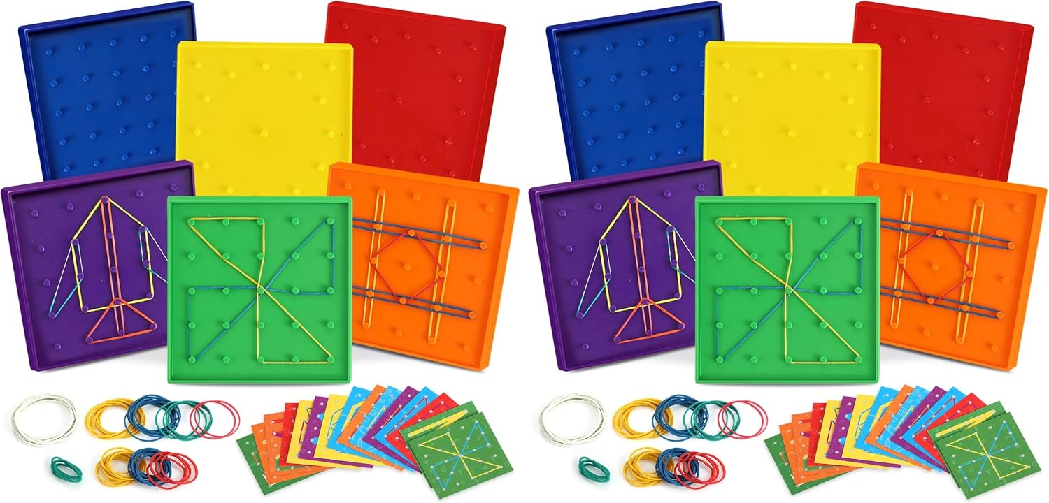 ZaxiDeel 12 Pack Double-Sided Geoboard Math Preschool Classroom Manipulative for Kids