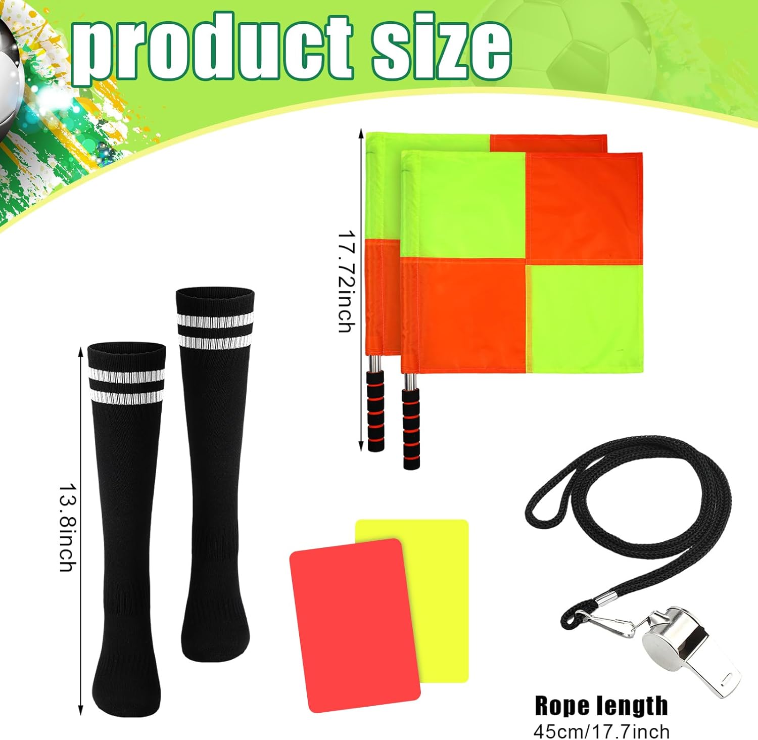 Newcotte 11 Pcs Kids Soccer Referee Kit Halloween Children Referee Costume Umpire Gear Set Youth Ref Shirt Pants Socks Whistle with Lanyard Penalty Flag Soccer Card - Image 4