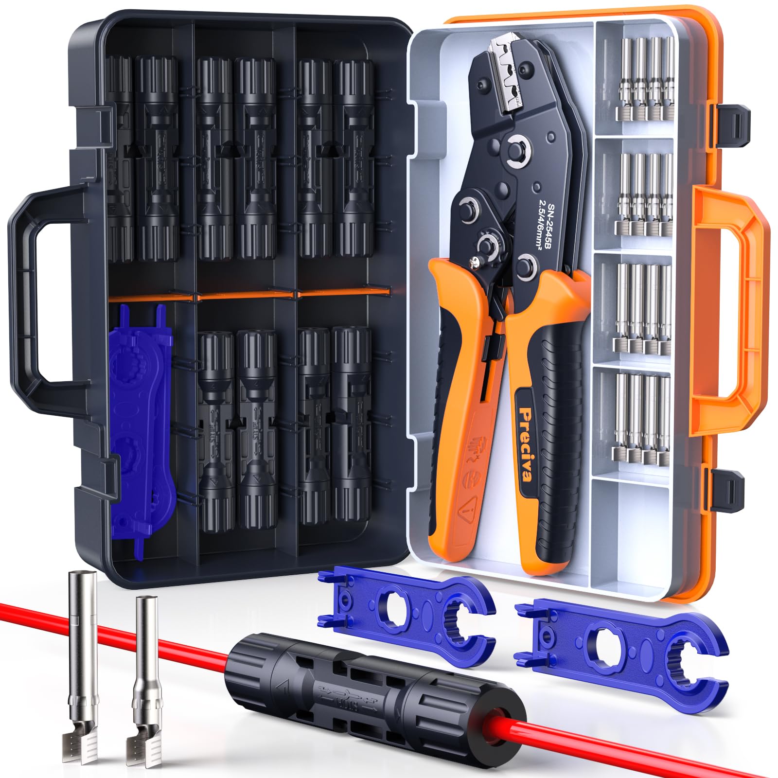 Preciva Solar Crimpzange Set, Solarstecker Crimpzangen für Solarpanel PV Kabel mit Aufbewahrungsbox und 10 Paar Kabelstecker