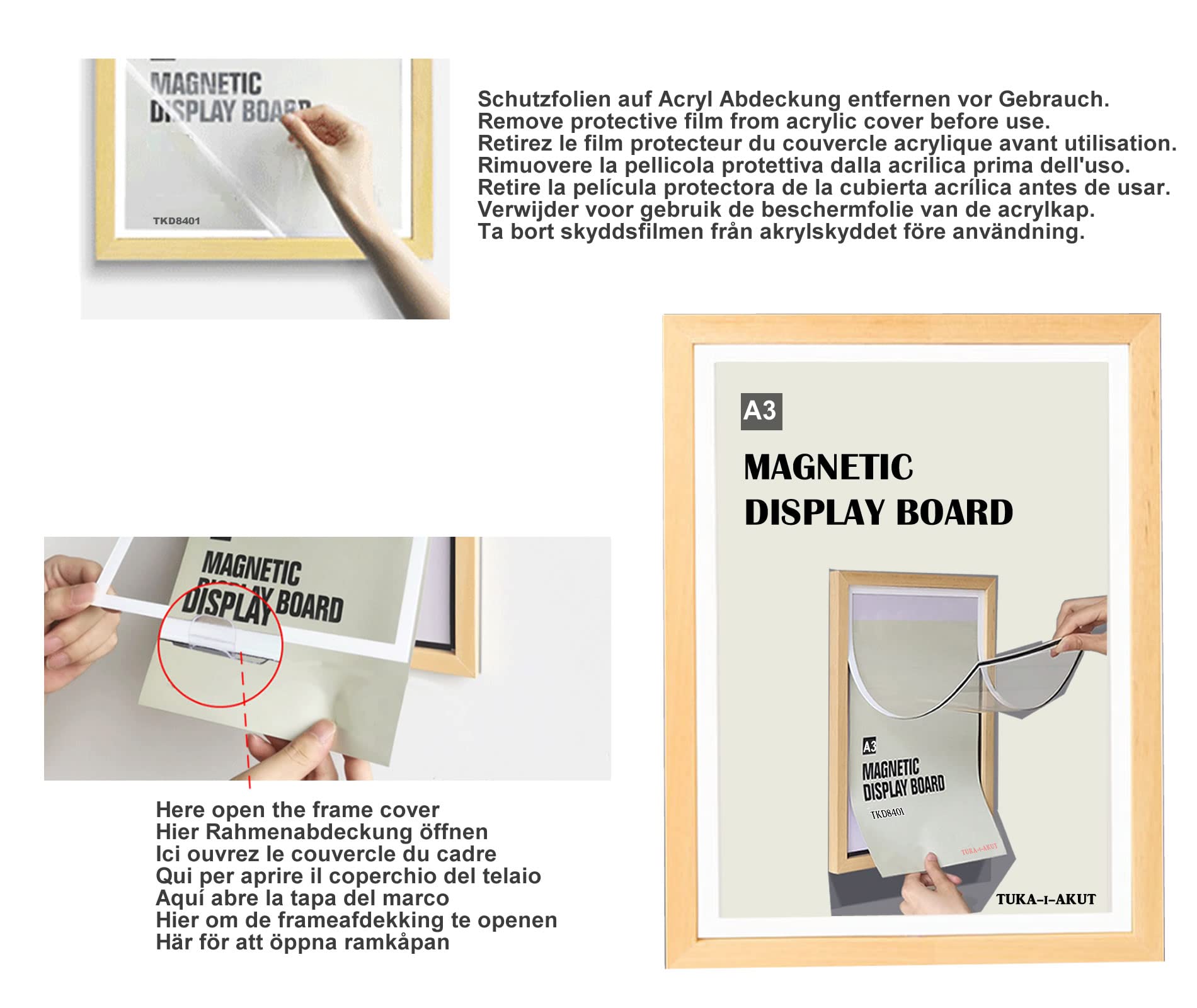 Krobby Tableau porte-documents pour enfants - Cadre A4 ouverture et fermeture magnétique - Capacité 150 feuilles - Design bois (21 x 29,7 cm