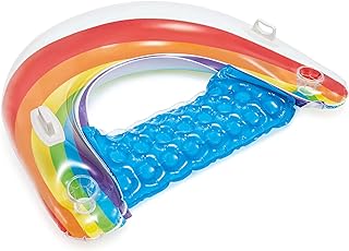 Intex Sit ‘N Float Rainbow Pool Lounger – Inflatable Lounge Float for Adults with Two Cup Holders (60” x 39”) – The Perfect River Float for Any Lazy River, Pool or Beach