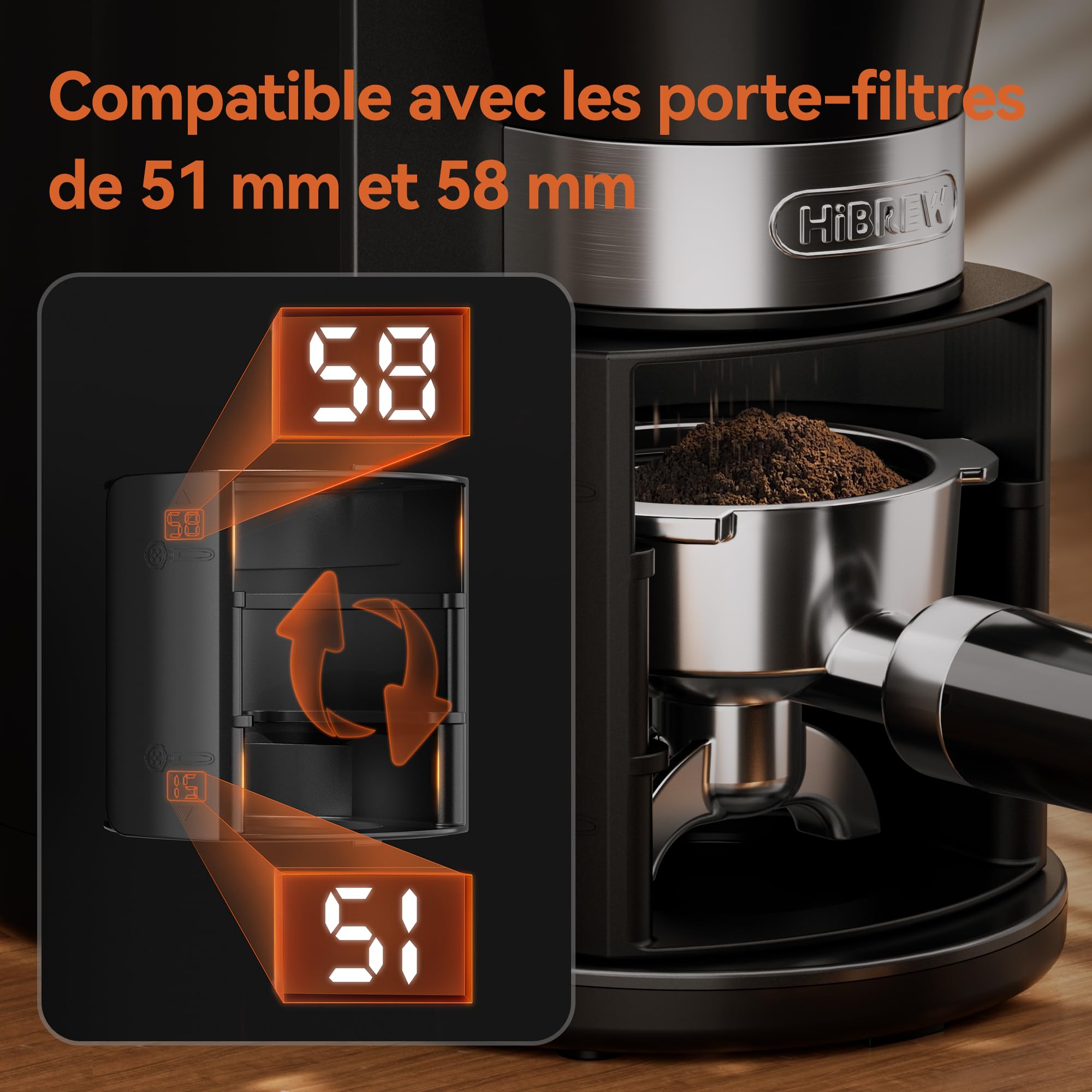 HIBREW G3A Moulin à café électrique - Moulin conique en acier inoxydable avec arôme préservé, tasse unique, 200 watts, 31 réglages de mouture réglables