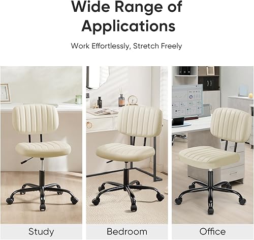 Miniatura 7 de DUMOS Silla de escritorio de oficina en casa sin brazos, pequeña ergonómica con soporte lumbar de respaldo bajo, altura ajustable de piel sintética