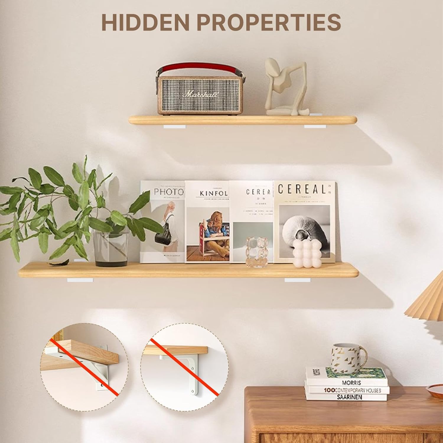 Shelf Brackets 12 Inch (Excluding Shelves), 6 Pack Heavy Duty Floating Shelf Brackets for Shelves, White Coated Metal Shelf Hardware, Hidden L Shelf Support Bracket with 160 lb Load Capacity