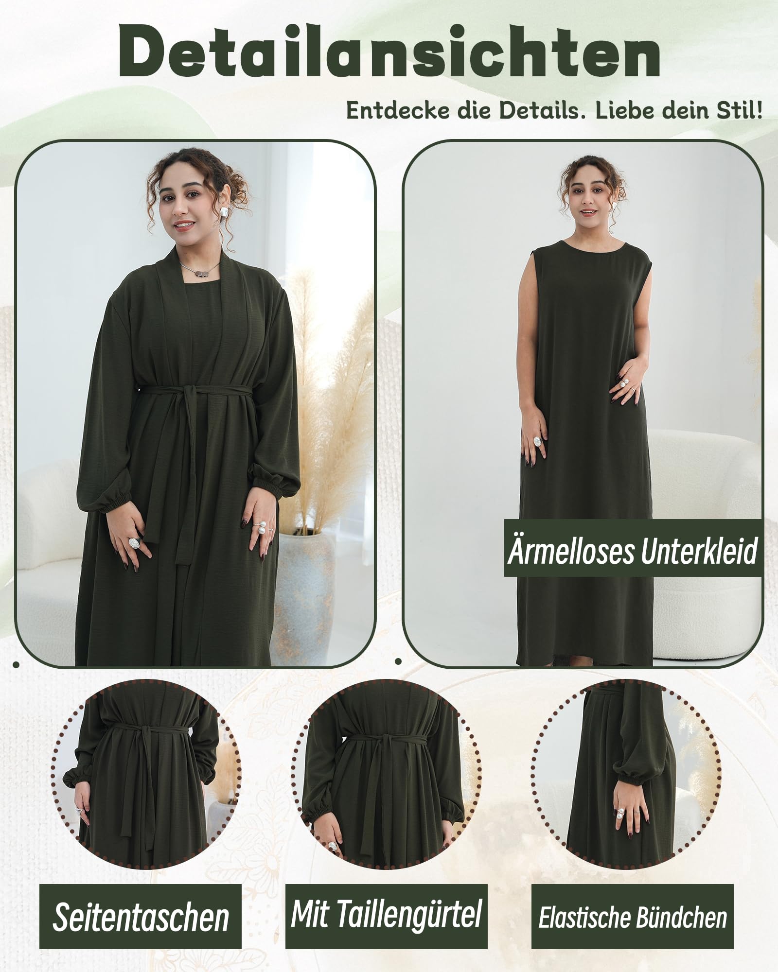 Elegant Muslim Two-Piece Long Abaya - Belted Design, Side Pockets, Islamic Prayer Dress, Women Eid Clothes