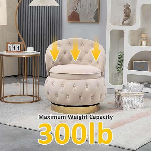 Miniatura 5 de TOQIJUN Sillas de almacenamiento giratorias de 360 grados, sillones redondos con tapizado ancho, silla de tela de terciopelo esponjoso para sala de