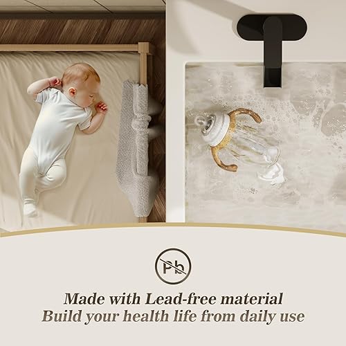 Miniatura 6 de Phiestina NS-SF01-MB - Grifo de lavabo de baño de un solo agujero, negro mate, con placa de cubierta de 6 pulgadas y montaje de drenaje desplegable