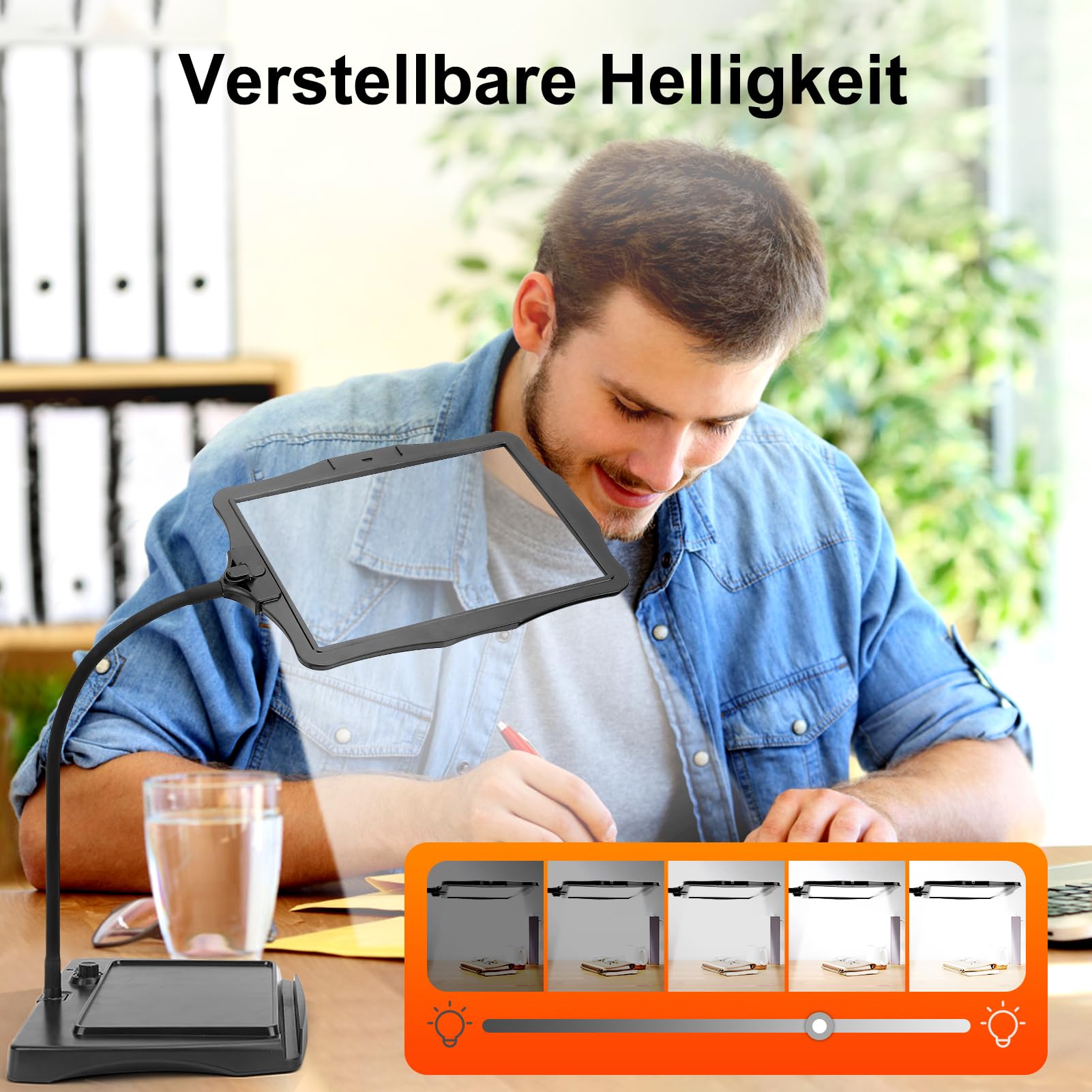 10X Lupe mit Licht und Ständer, 360° Flexible Schwanenhals Leselupe, 50 LED Helligkeit Einstellbare Abnehmbare Blendfreies Design Lupenleuchte zum Lesen, Reparaturen, Nähen, Handwerk