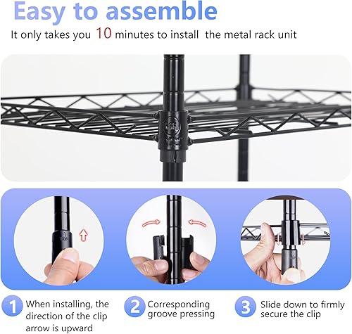 Miniatura 4 de FDW - Estantería metálica 3 estantes de alambre de acero ajustables, grado comercial NSF, 23pulgadas (L) x 13pulgadas (An) x 30pulgadas (A) para