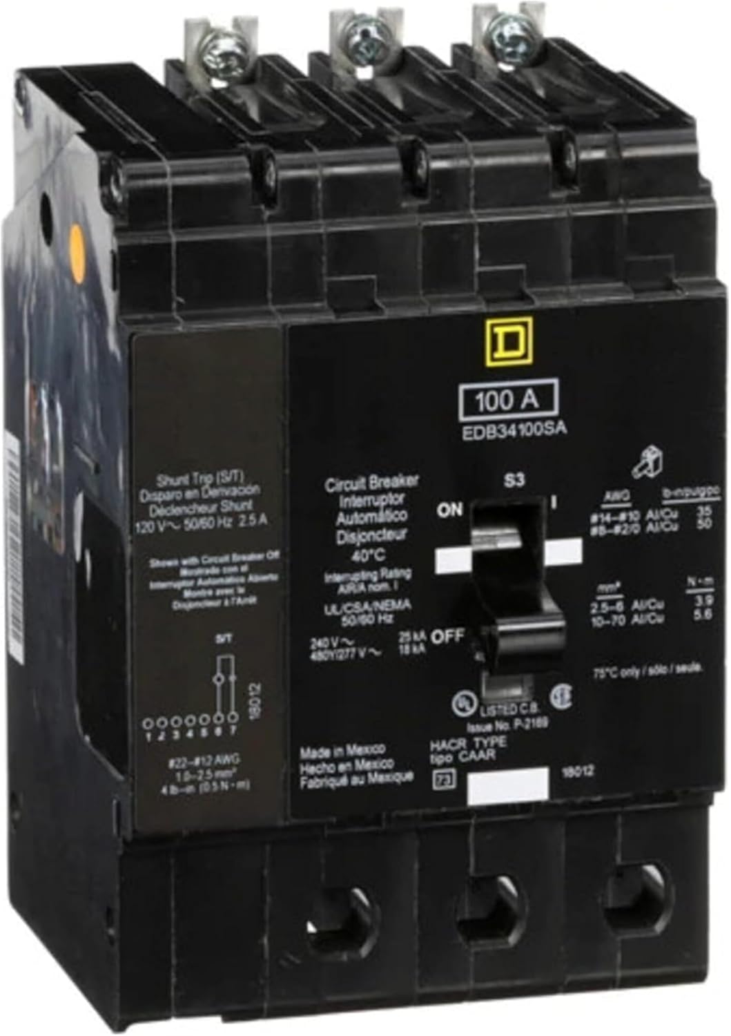 SCHNEIDER ELECTRIC EDB34100SA Miniature Circuit Breaker 480Y/277V 100A