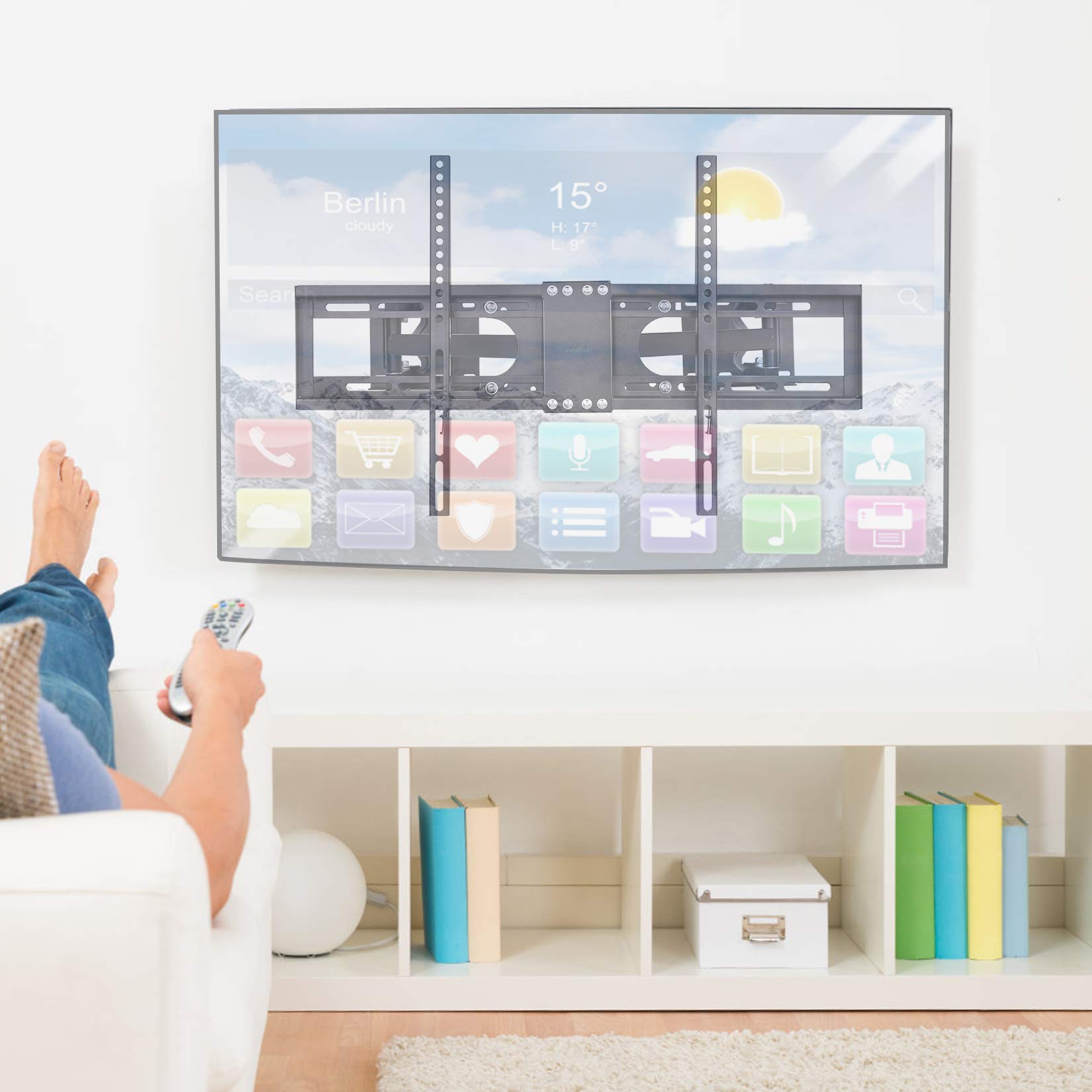 UNHO Support TV Mural Angle: Support TV Mural Fixe pour Écrans LED LCD Plasma 32-65 Pouces Inclinable et Orientable Meuble TV Support Mural Angle Charge Max 45kg VESA Max 400x600mm